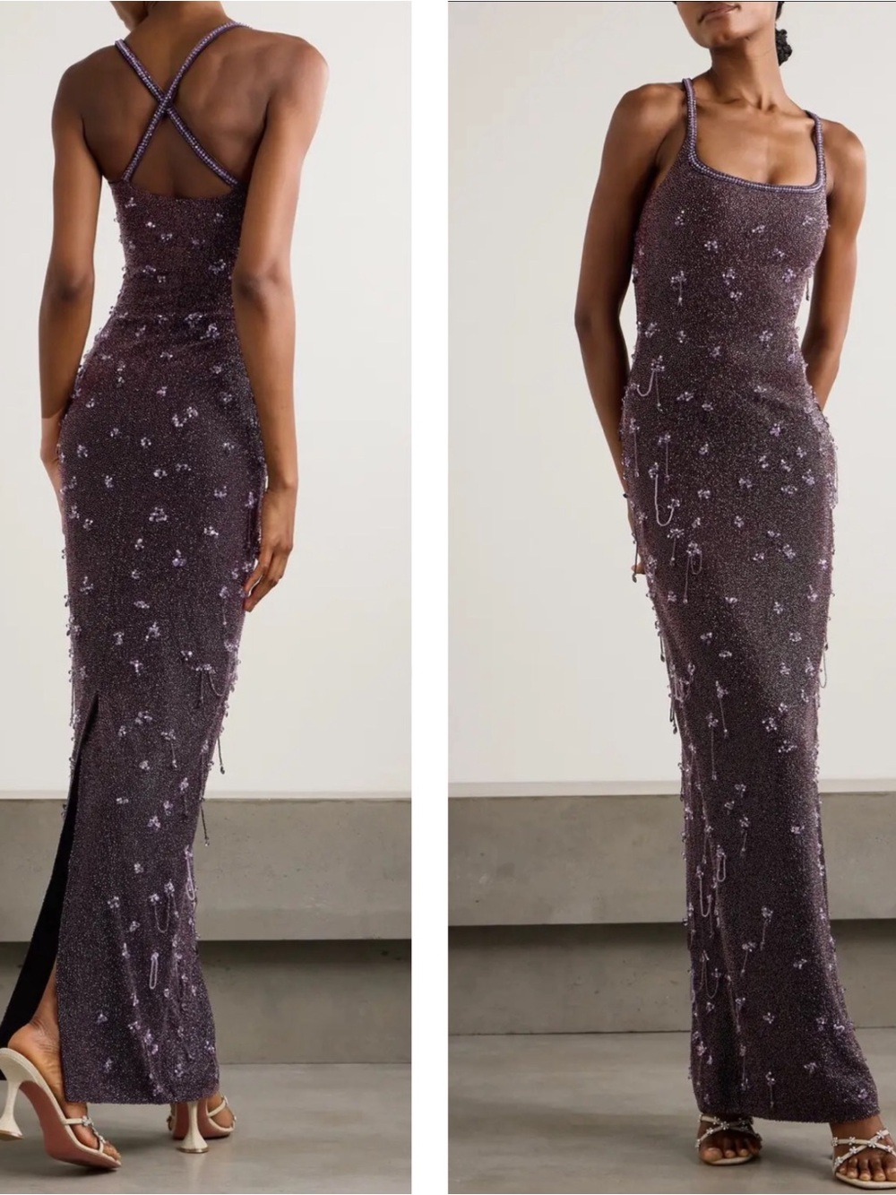 CLIO PEPPIATT Wisteria Crystal Bead Embellished Purple Ombre Maxi Dress Size XS